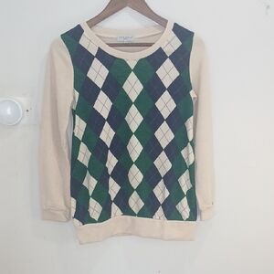 Green and Cream Argyle Sweater